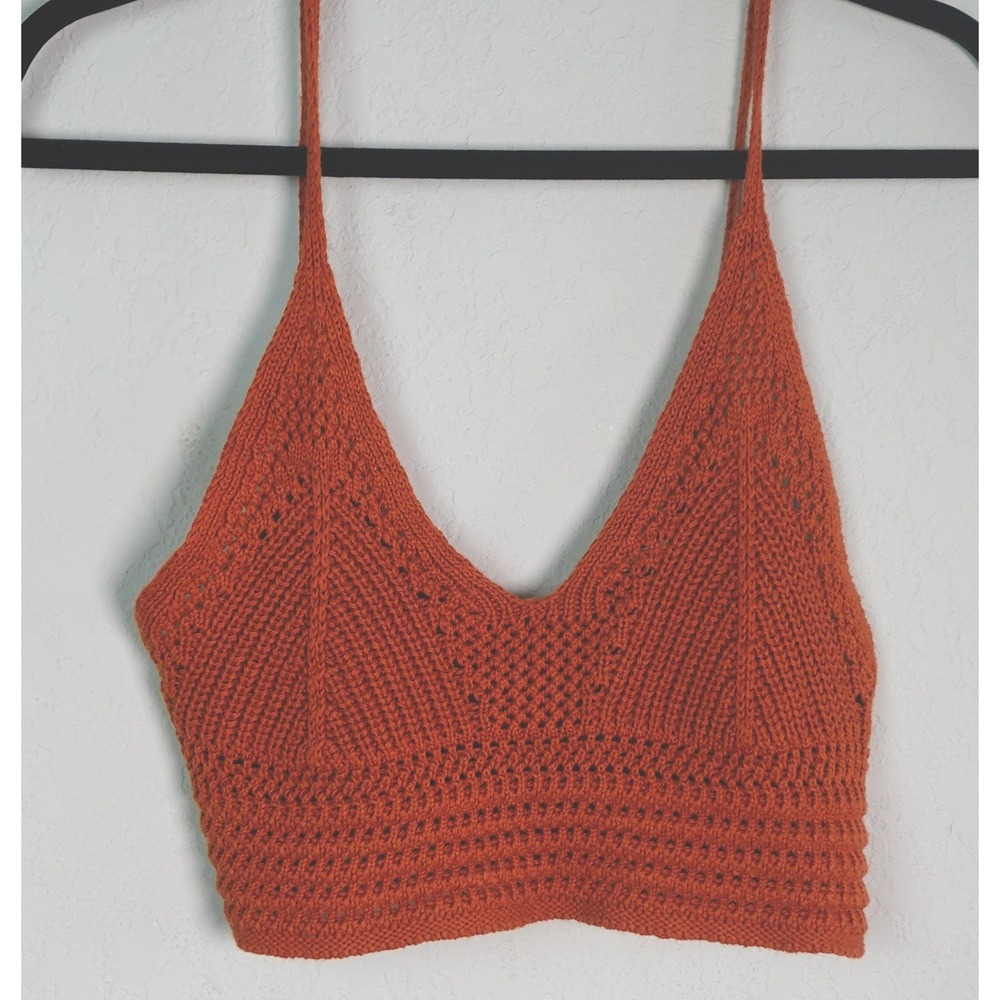 Double Zero Bralette Top Womens Small Burnt Orange Knit Pointelle Boho Crop Tank